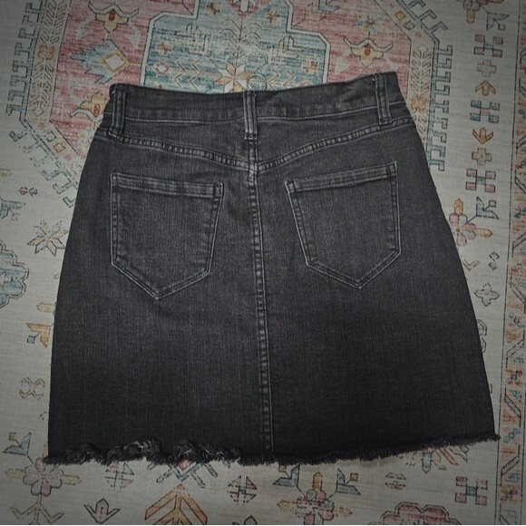 Y2K 90s Circle Zipperpull grunge dark wash black denim jean mini skirt cutoff - Picture 7 of 9